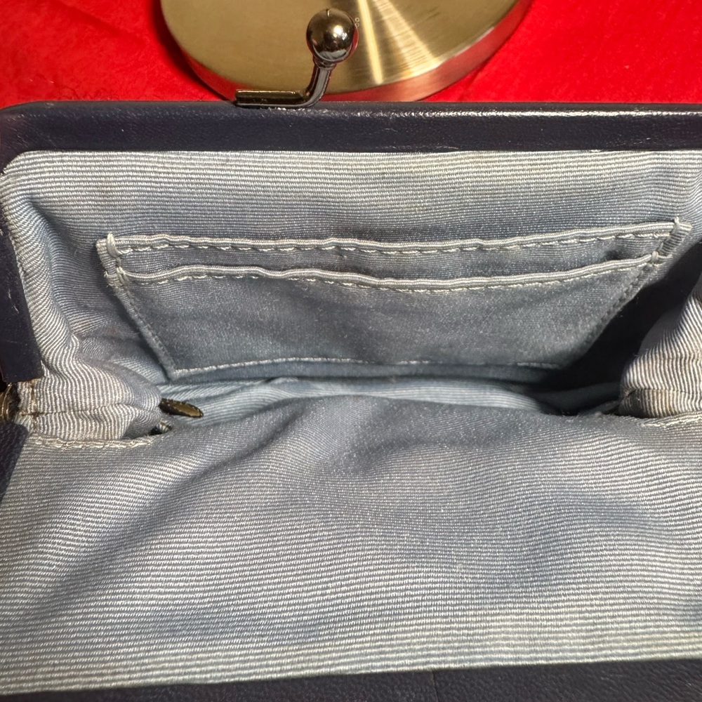Coach Kisslock Dark Blue Floral Clutch Wristlet - Picture 8 of 13